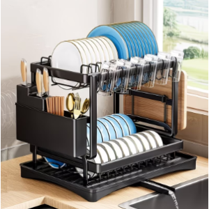 1 Double-Layer Dish Rack, Utensil Holder,