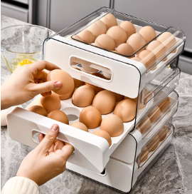 Spacious 32-Grid Double-Layer Egg Storage Container with Drawer - Made from Sturdy PET+PP Material,