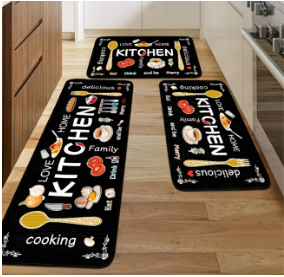 3pcs Kitchen Carpet Set, Egg Beater, Knife And Fork Kitchen Mat Theme