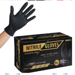 Heavy Duty Black Industrial Nitrile Gloves with Raised Diamond Texture, 9-mil